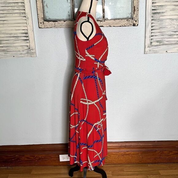 Ralph Lauren Womens Print Tie Waist Jersey Dress Sleeveless Hibiscus Size 0 - Picture 6 of 10